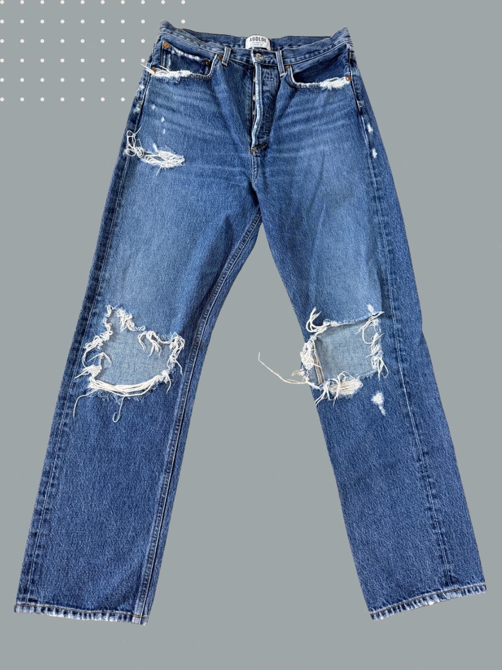 AGOLDE 90s Mid Rise Loose Fit Distressed Jeans Size 27 Fall Out Knee cutout